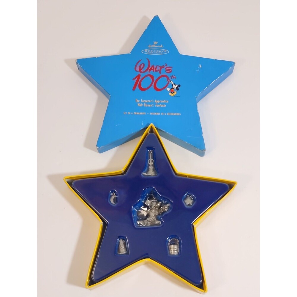 Hallmark Disney Walts 100th Sorcerer Apprentice 6 Fantasia Ornaments Open Box